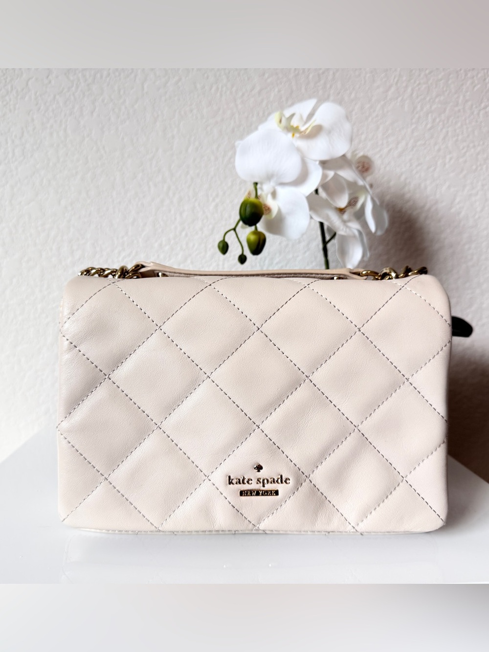 Kate Spade New York Emerson Place Quilted Leather Crossbody Bag Beige